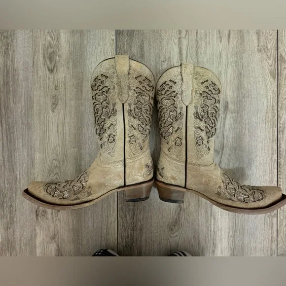 Corral Teen’s white glittered inlay snip toe cowboy boot - Picture 4 of 8